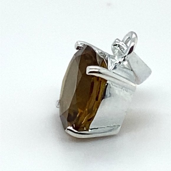 Smoky Quartz 3.08ct Rhodium Finish Solid 925 Sterling Silver Pendant - Picture 5 of 6